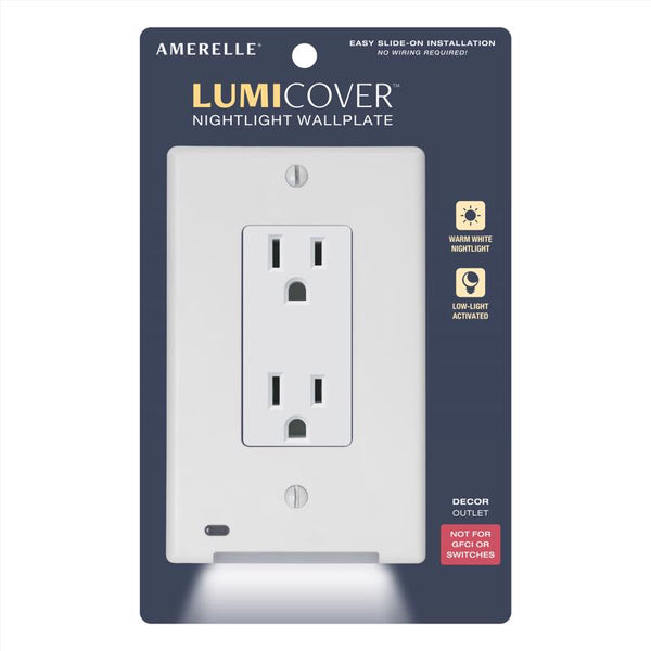 Placa de pared para luz nocturna decorativa Lumicover blanca, de plástico, de 1 gang, paquete de 1