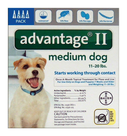 Bayer Advantage II Liquid Dog Flea Drops Imidacloprid/Pyriproxyfen 0.14 oz.