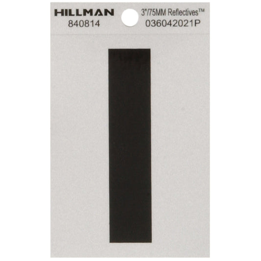 Hillman 3 in. Reflective Black Mylar Self-Adhesive Letter I 1 pc (Pack of 6)