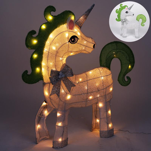 Cabecero de tela de color blanco alpino con diseño de unicornio en 3D de 35 pulgadas para decoración de jardín