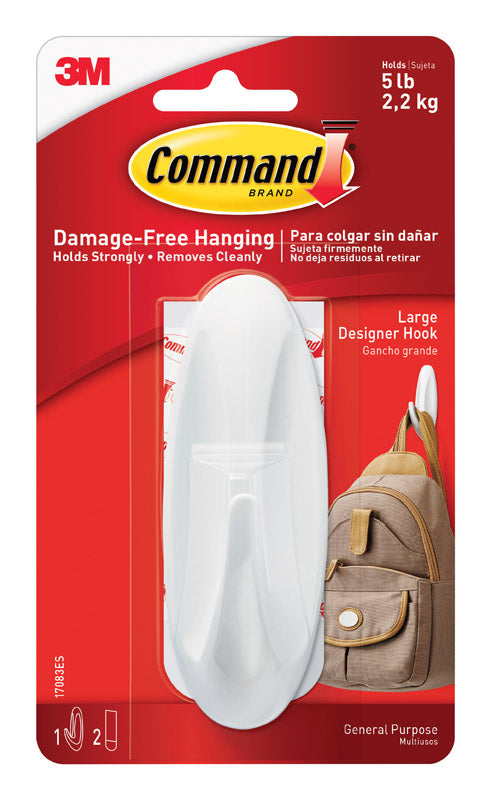 3M Command Large Plastic Hook 4-1/8 in. L 1 pk (Pack of 4)