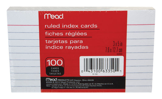 Mead 5 in. W x 3 in. L Ruled Index Cards 100 count (Pack of 12)