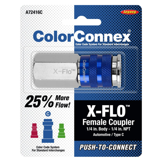 Legacy ColorConnex X-Flo Aluminum/Steel Air Coupler 1/4 in. 1 pc