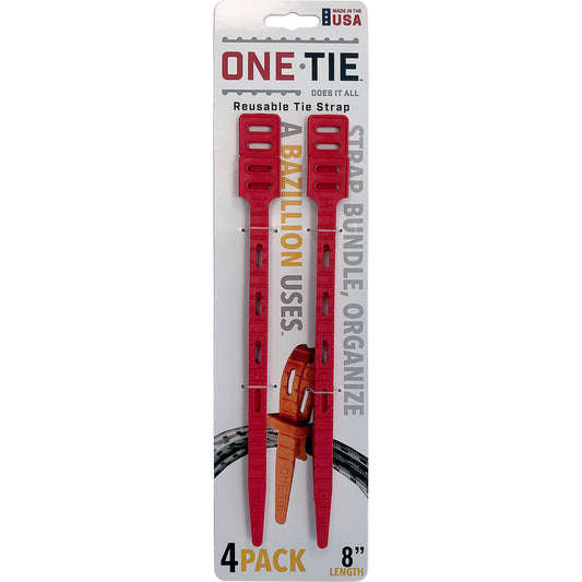 One Tie 8 in. L Red Reusable Tie Strap 4 pk