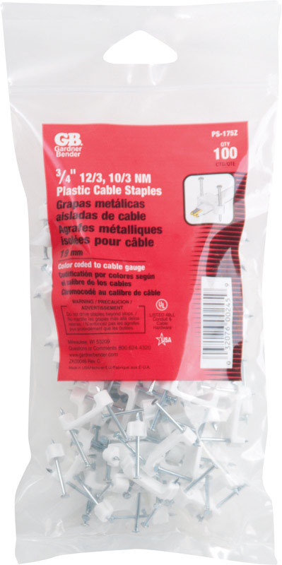 Gardner Bender 3/4 in. W Plastic Insulated Cable Staple 100 pk