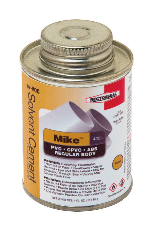 Rectorseal Mike Amber Multi-Purpose Solvent Cement For ABS/CPVC/PVC 4 oz