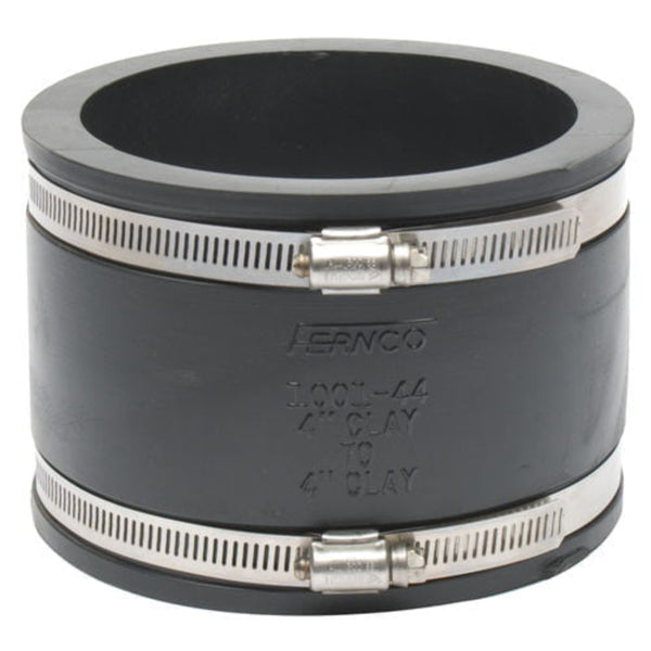 Fernco P1001-44 Flexible Coupling, 4 x 4 in, Clay x Clay, 4.3 psi Pressure