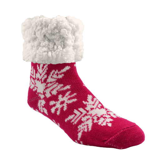 Pudus Unisex Classic Snowflake Raspberry One Size Fits Most Slipper Socks Red (Pack of 3)