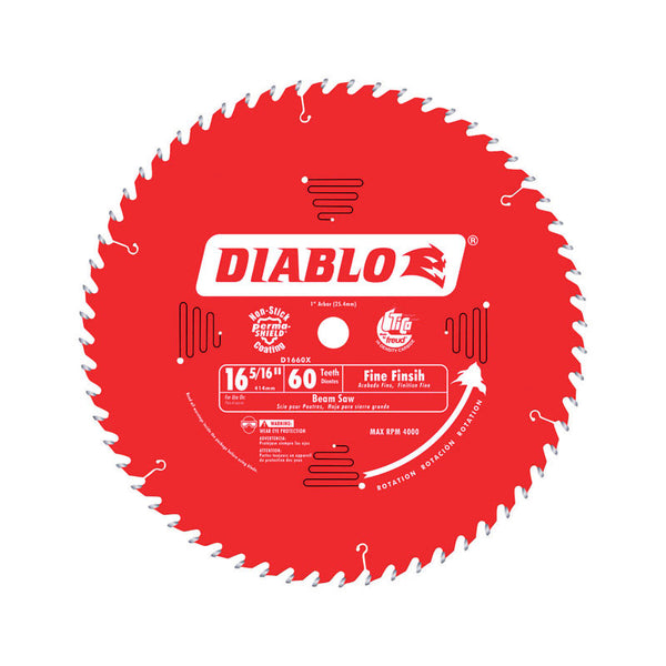 Hoja de sierra de carburo de alta densidad TiCo de acabado fino de 16-5/16 pulg. DX de 1 pulg. Diablo, 60 dientes, paquete de 1