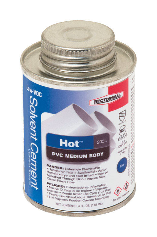 Rectorseal Hot Blue Solvent Cement For PVC 4 oz