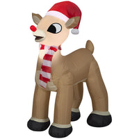 Gemmy Christmas Inflatable Rudolph the Red-Nosed Reindeer in Santa Hat and Scarf 42 in. Inflatable (Pack of 6)