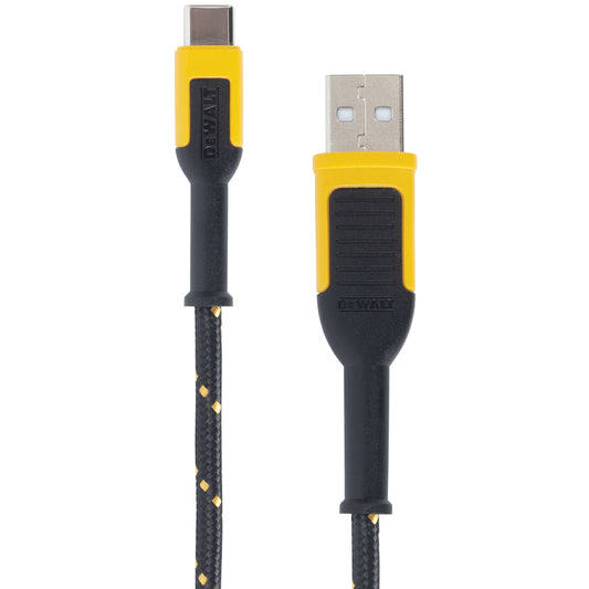 DeWalt Black/Yellow Braided USB-A to USB-C Cable For Any USB-Powered Device 4 ft. L