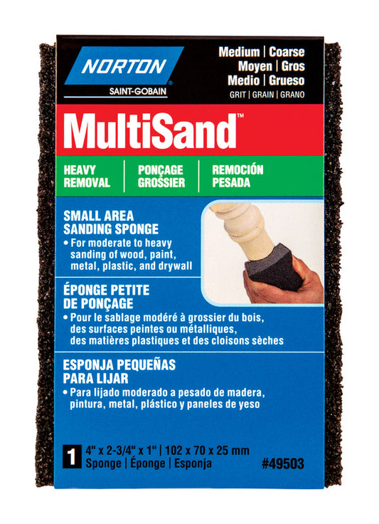 Norton MultiSand 4 in. L x 2-3/4 in. W x 1 in. 36/80 Grit Coarse/Medium 2-Sided Sanding Sponge