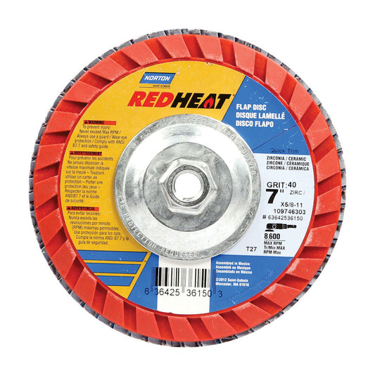 Norton Red Heat 7 in. D X 5/8-11 in. Zirconia Aluminum Oxide Flap Disc 40 Grit 1 pk