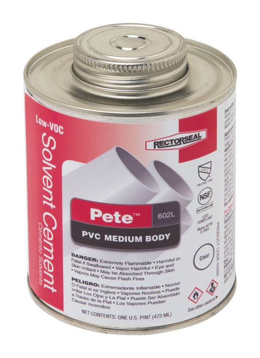 Rectorseal Pete Clear Solvent Cement For PVC 16 oz