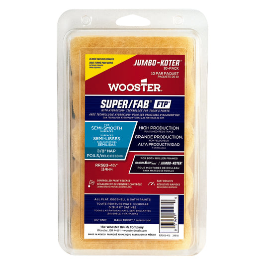 Wooster Super/FAB 4.5 in. W X 3/8 in. S Jumbo Paint Roller Cover 10 pk (Pack of 4)