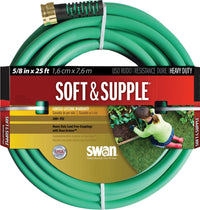 Swan Soft & Supple Premium Garden Hose 5/8 in x 25 ft Heavy Duty Flexible Kink Resistant Watering Hose Green