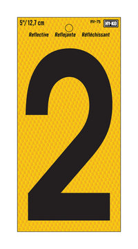Hy-Ko 5 in. Reflective Black Vinyl Number 2 Self-Adhesive 1 pc. (Pack of 10)