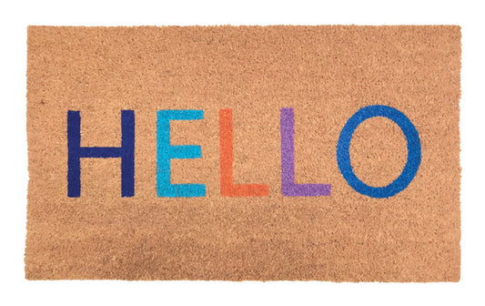 J & M Home Fashions 30 in. L X 18 in. W Multi-color HELLO Coir Door Mat
