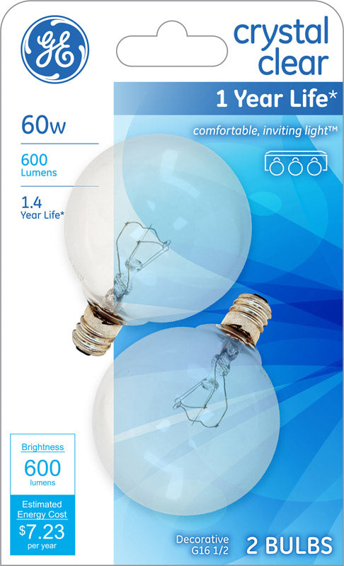 GE 60 watt G16.5 Globe Incandescent Bulb E12 (Candelabra) Soft White (Pack of 6)