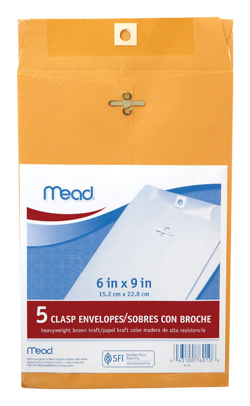 Mead 6 in. W x 9 in. L A10 Brown Envelopes 5 pk (Pack of 12)