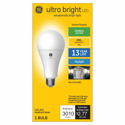 GE Ultra Bright A21 E26 (Medium) LED Bulb Daylight 200 Watt Equivalence 1 pk