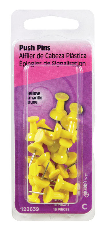 Hillman Yellow Push Pins 16 pk (Pack of 6)