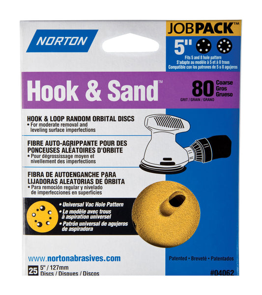 Norton Hook & Sand 5 in. Aluminum Oxide Hook and Loop A250/A290 Sanding Disc 80 Grit Coarse 25 pk