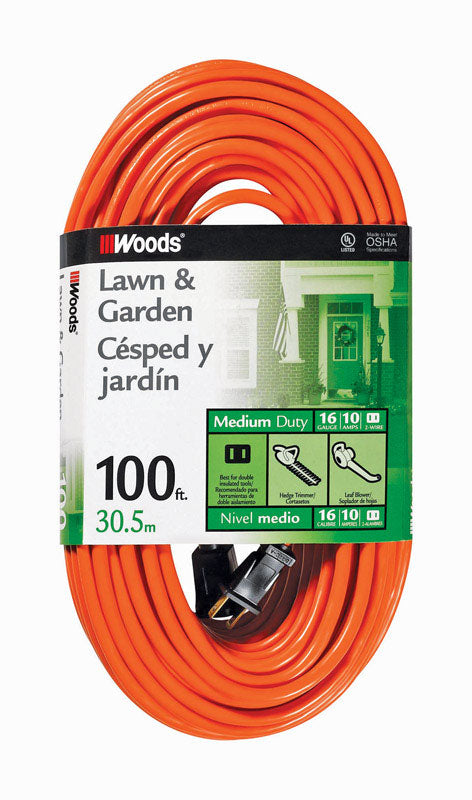 Woods Outdoor 100 ft. L Orange Extension Cord 16/2