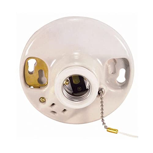 Satco 250W-125V On-Off Pull Chain w/Grounded Outlet Glazed Medium Base Porcelain Ceiling Receptacle Screw Terminals