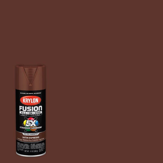 Krylon Fusion All-In-One Satin Espresso Paint + Primer Spray Paint 12 oz (Pack of 6).
