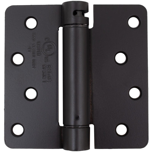 Bisagra de puerta con cierre automático, 4 pulgadas, esquinas redondeadas de 1/4", color negro mate de Stone Harbor Hardware