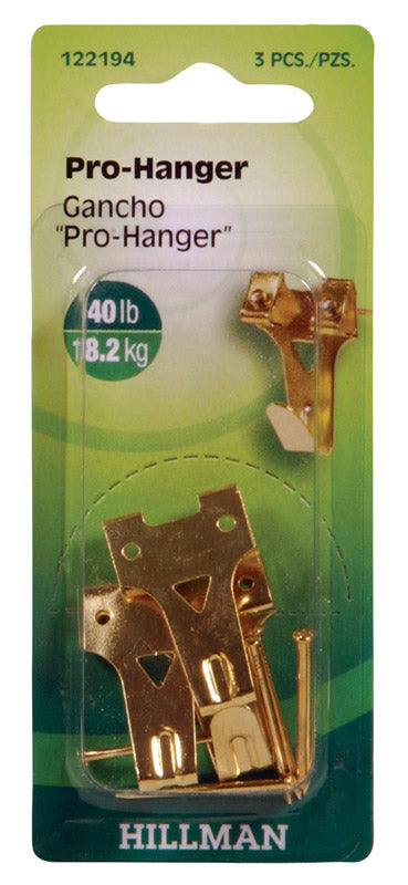 Hillman AnchorWire Brass-Plated Gold Brass Picture Hanger 40 lb. Professional 3 pk (Pack of 10)