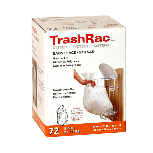 Trashrac 5 gal Trash Bags Handle Tie 72 pk 0.7 mil