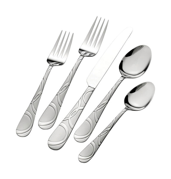 Pfaltzgraff Silver Stainless Steel Swirl Pattern On Handle Dishwasher Safe Flatware Set - Deal of The Week