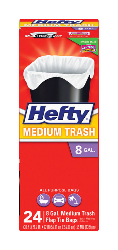 Hefty White Flap Tie Closure Trash Bags 8 gal. Capacity 0.55 mil Thick x 21.7 x 22 in.