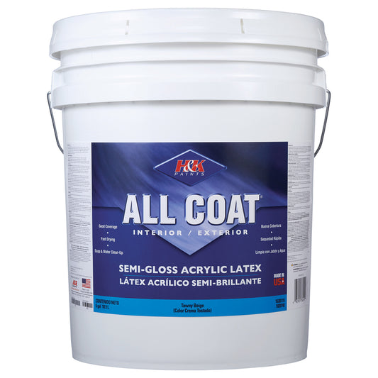 H&K Company All-Coat Semi-Gloss Tawny Beige Acrylic Latex Paint Indoor/Outdoor 5 gal.