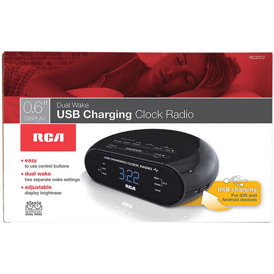 RCA Black Plastic 2-Alarm Digital Plug-In USB Charging Clock Radio