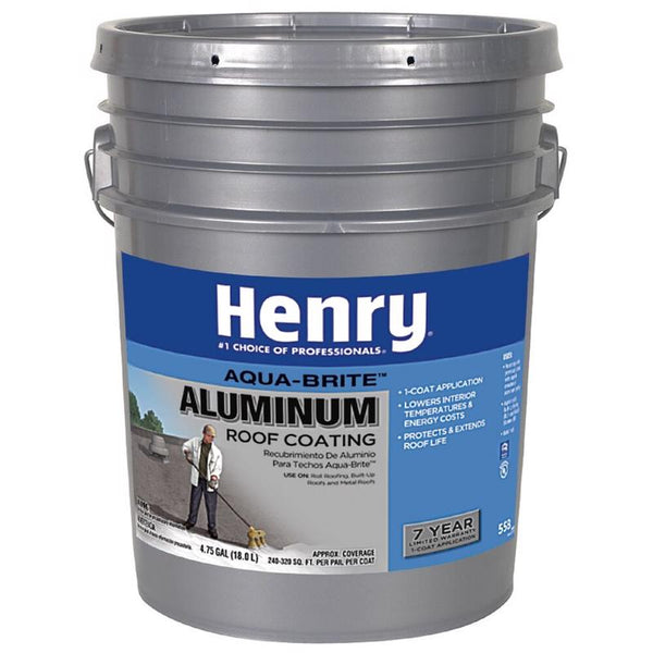 Recubrimiento para techos de aluminio a base de agua con fibra de aluminio blanco brillante suave Henry Aqua-Brite, 4,75 galones