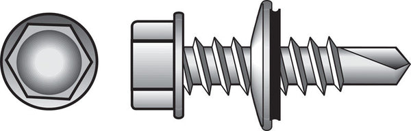 Tornillos autoperforantes con cabeza hexagonal con arandela HILLMAN calibre 12 x 1-1/2 pulg. L, paquete de 100