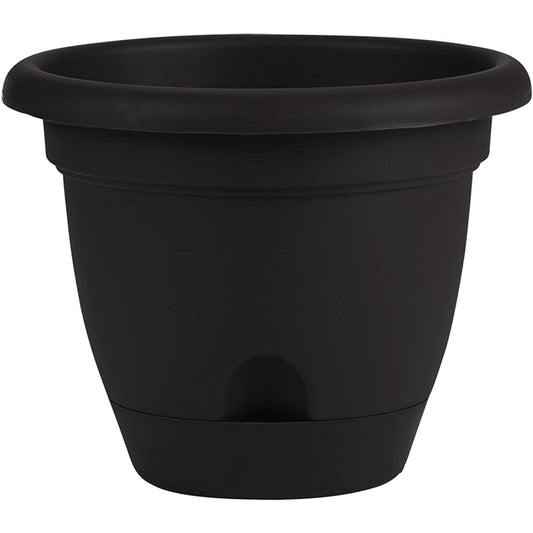 Bloem Lucca Black Resin UV-Resistant Round Self-Watering Planter 7 H x 9 Dia. in.
