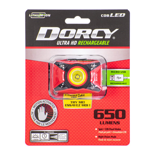 Dorcy Ultra HD Series 650 lm Black/Red LED Head Lamp 18650 Battery