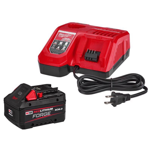 Milwaukee 18V Rojo litio FORGE Cargador rápido Kit de inicio Batería de iones de litio de 12 Ah y cargador 2 piezas