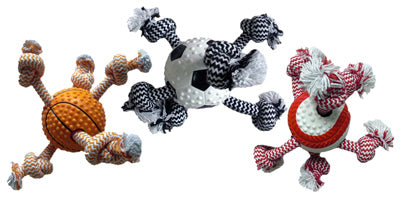 Multipet Doglucent Assorted Rope/Rubber Sport Ball Dog Toy Large