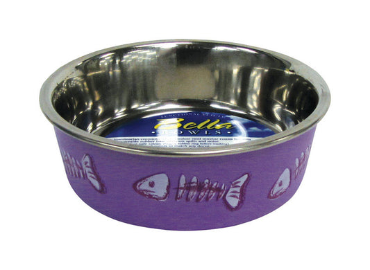 Loving Pets Bella Purple Fish Skeleton Stainless Steel 1 cups Pet Bowl For Cat