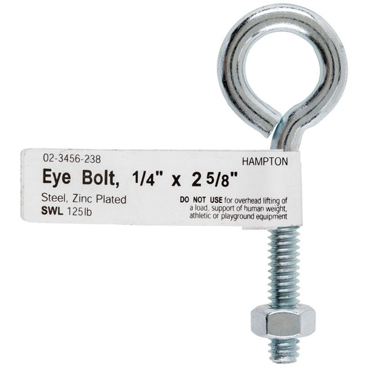 Hampton 1/4 in. x 2-5/8 in. L Zinc-Plated Steel Eyebolt Nut Included (Pack of 10)