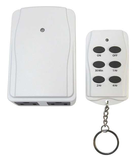 Prime White Indoor Timer with Remote Control and Grounded Outlets