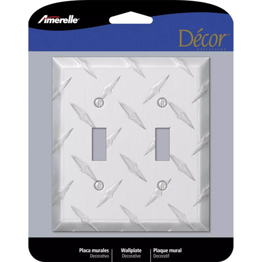 Amerelle Diamond Silver 2 gang Stamped Aluminum Toggle Wall Plate 1 pk
