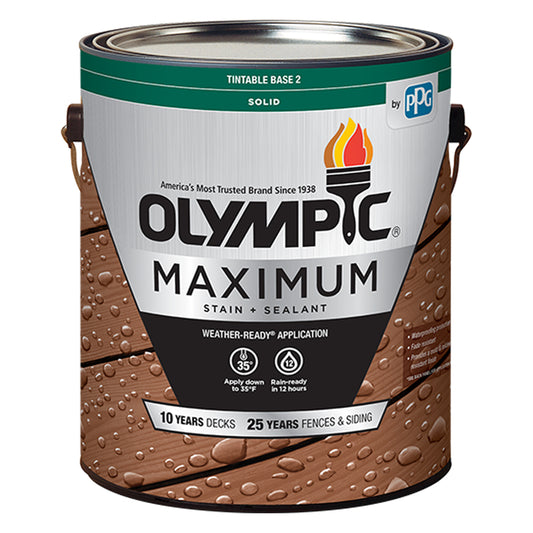 Olympic Maximum Solid Color Tintable Semi-Gloss White Base 2 Base 2 Acrylic Latex Stain and Sealant (Pack of 4)