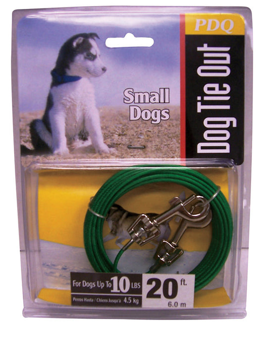 PDQ Green / Silver Vinyl Coated Cable Dog Tie Out Small